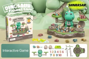 Dinosaur Fishing Game Toy Pole and Rod Fish Board Rotating with Music Fine Motor Skill Training Birthday Gifts for Children Kids Toddlers Boys Girls 3 