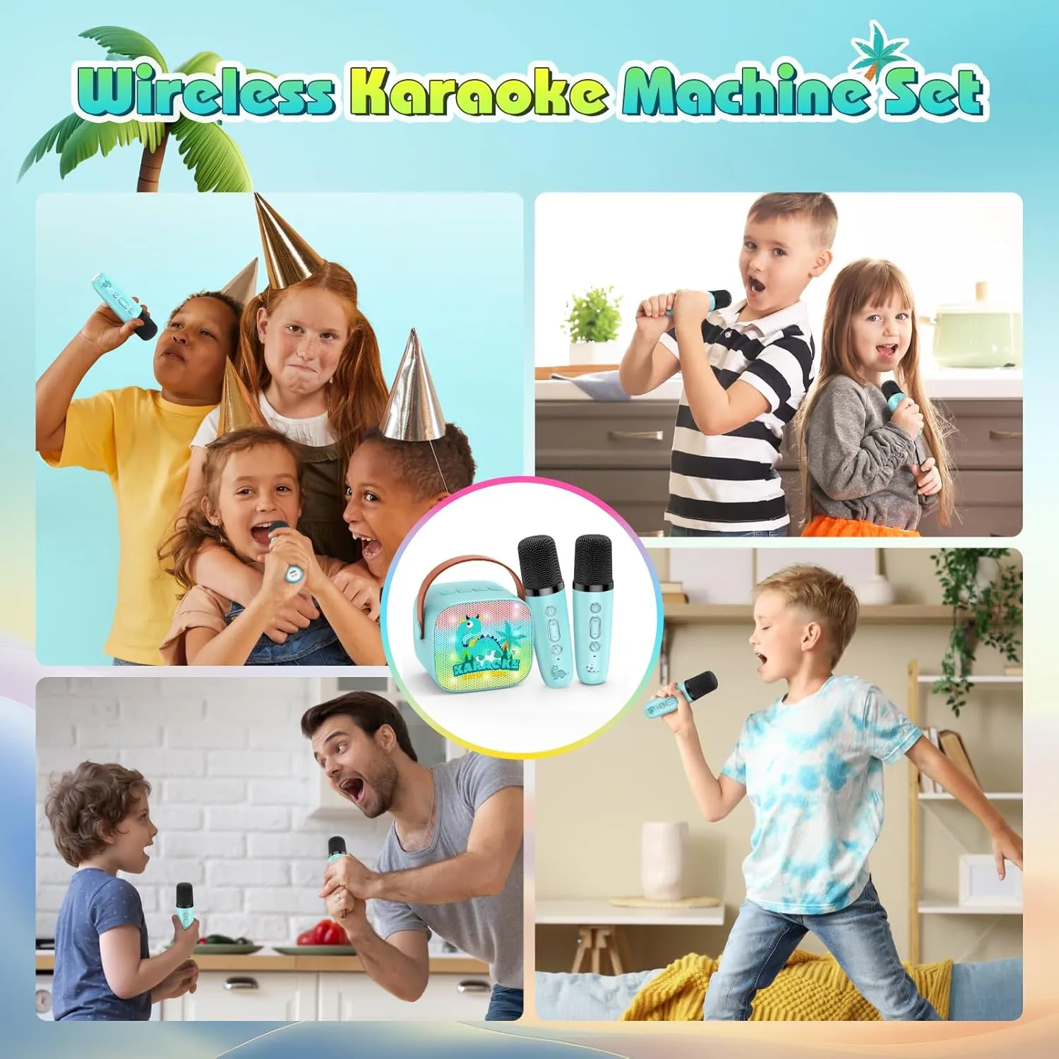 Dinosaur Mini Karaoke Machine Toys: Kids Toys Birthday Gifts Age 3-12  LED Portable Bluetooth Speaker with 2 Wireless Microphone Gift Toy for 4 5 6 7 8 9 Years Old Girls Boys Kid Adults