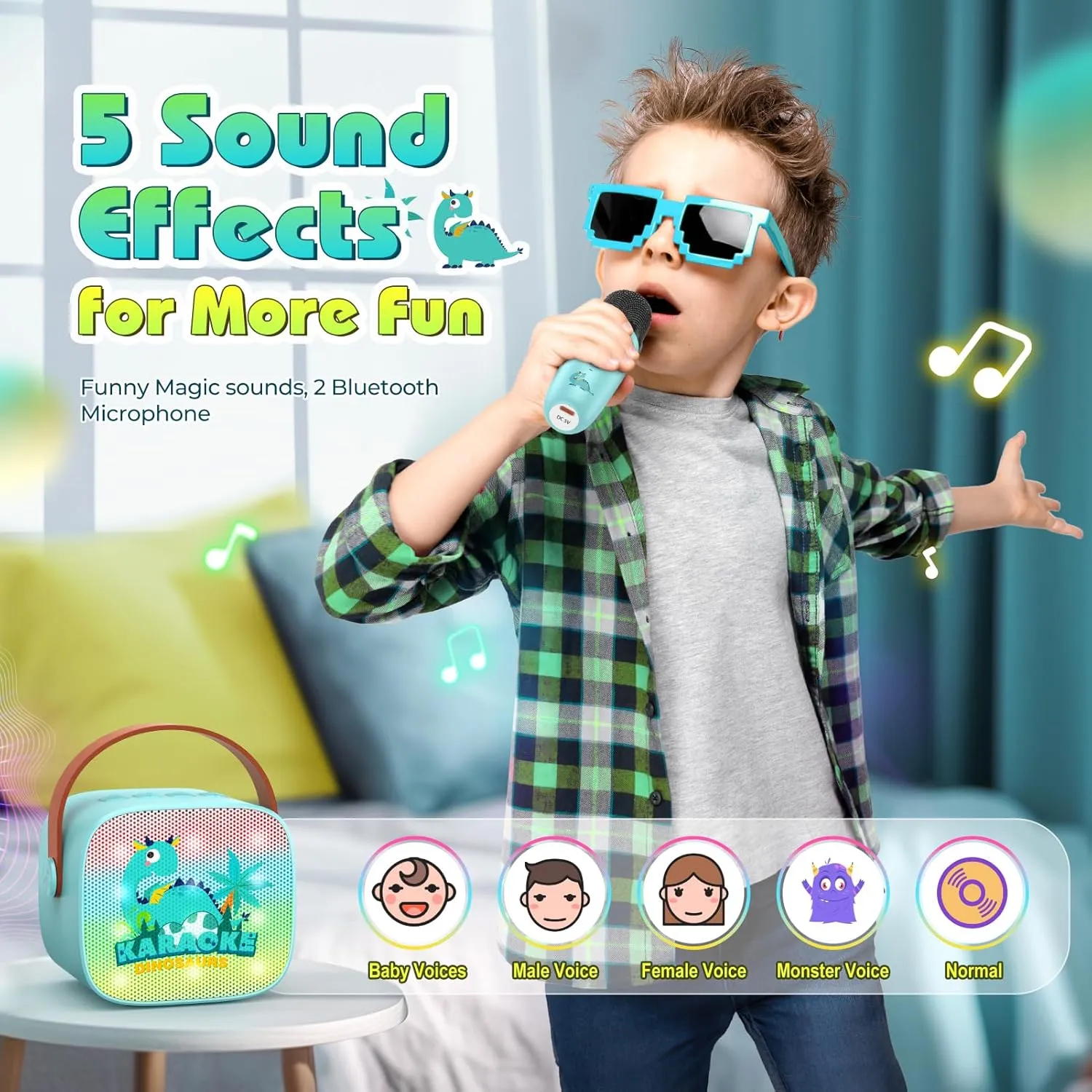 Dinosaur Mini Karaoke Machine Toys: Kids Toys Birthday Gifts Age 3-12  LED Portable Bluetooth Speaker with 2 Wireless Microphone Gift Toy for 4 5 6 7 8 9 Years Old Girls Boys Kid Adults