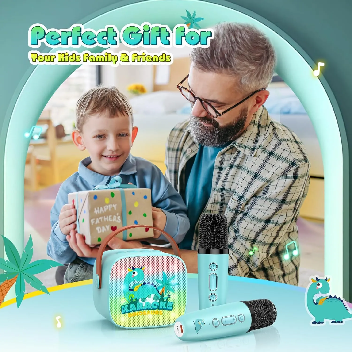 Dinosaur Mini Karaoke Machine Toys: Kids Toys Birthday Gifts Age 3-12  LED Portable Bluetooth Speaker with 2 Wireless Microphone Gift Toy for 4 5 6 7 8 9 Years Old Girls Boys Kid Adults