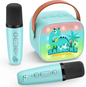 Dinosaur Mini Karaoke Machine Toys: Kids Toys Birthday Gifts Age 3-12  LED Portable Bluetooth Speaker with 2 Wireless Microphone Gift Toy for 4 5 6 7 8 9 Years Old Girls Boys Kid Adults