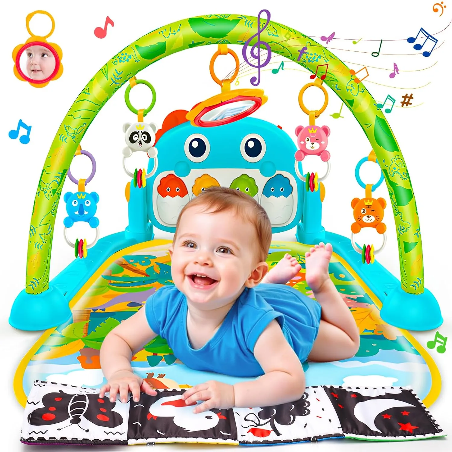 Dinosaur Newborn Baby Toys 0-6 Months Tummy Time Baby Gym Play Mats with High Contrast Book Piano Floor Playmate for Infant 0-3 3-6 Month Musical Learning Toys Gifts for Newborns 0  Months Boys Girls
