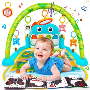 Dinosaur Newborn Baby Toys 0-6 Months Tummy Time Baby Gym Play Mats with High Contrast Book Piano Floor Playmate for Infant 0-3 3-6 Month Musical Learning Toys Gifts for Newborns 0  Months Boys Girls