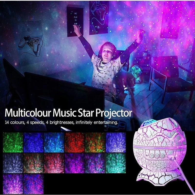 Dinosaur Egg Star Projector for Bedroom, Night Light Projector with Music Bluetooth Speaker