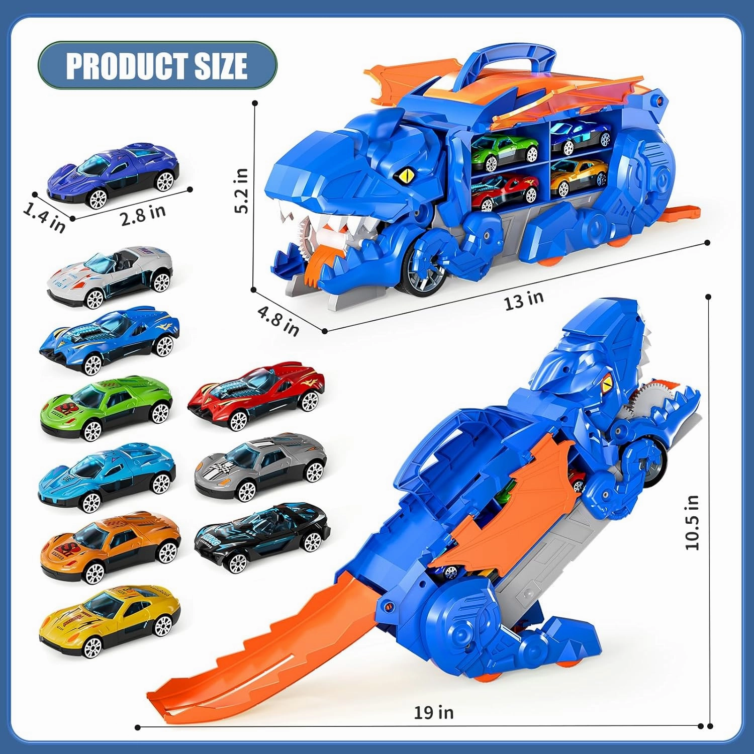 Dinosaur Planet Toddler Truck Toys for 3 4 5 6 Years Old Boys, Cars Track Set Dinosaur Transporter Truck with 10 Die-Cast Car Toys, Transforms into Dino with Wings and Handle for Kids