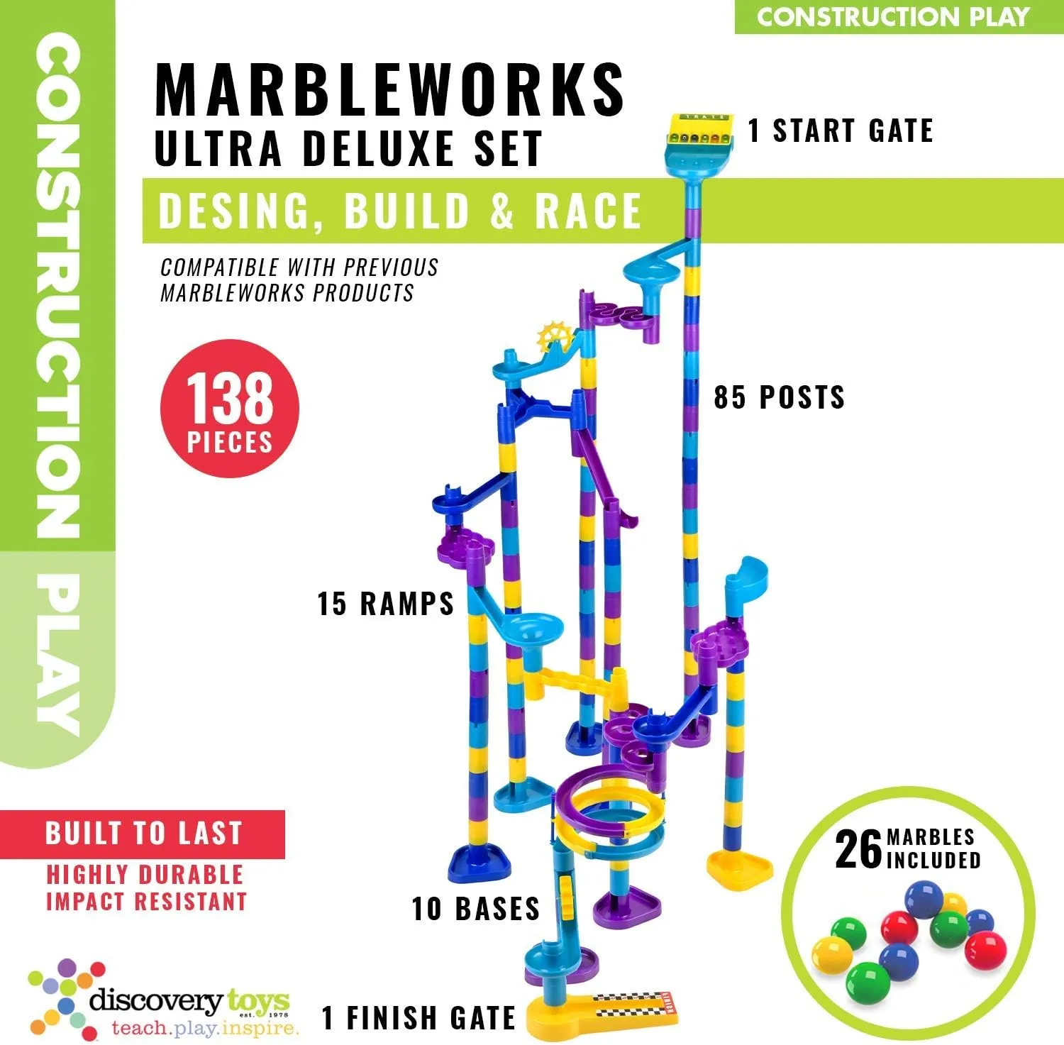 Discovery Toys MARBLEWORKS® Marble Run Ultra Deluxe Set | Kid-Powered Learning | STEM Educational Building Block Toy Learning & Childhood Development 5 Years Old and Up