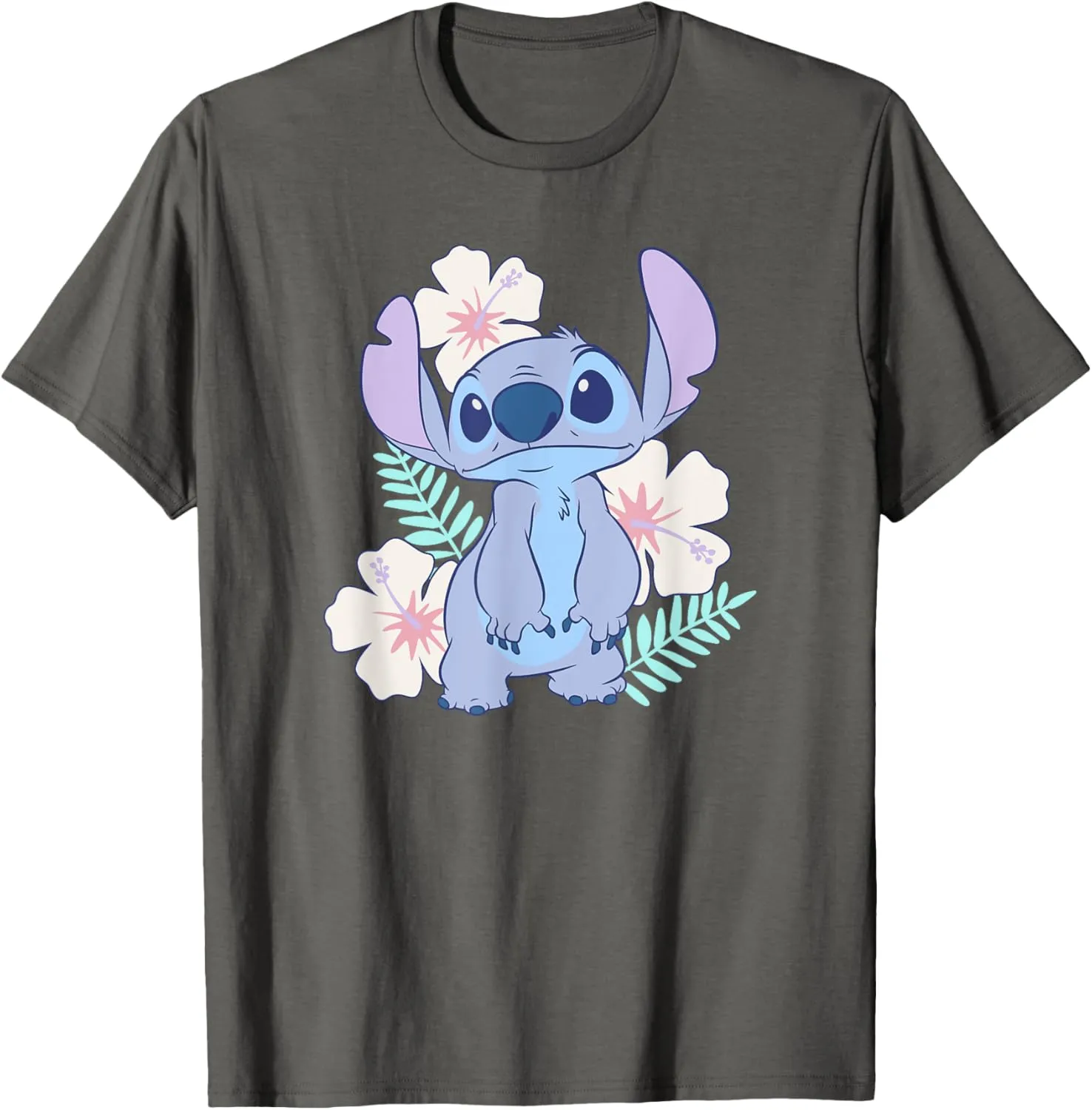 Disney Lilo & Stitch Cute Face Hawaiian Flowers Portrait T-Shirt