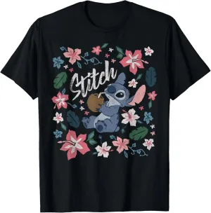 Disney Lilo & Stitch Floral Stitch Coconut Portrait Short Sleeve T-Shirt