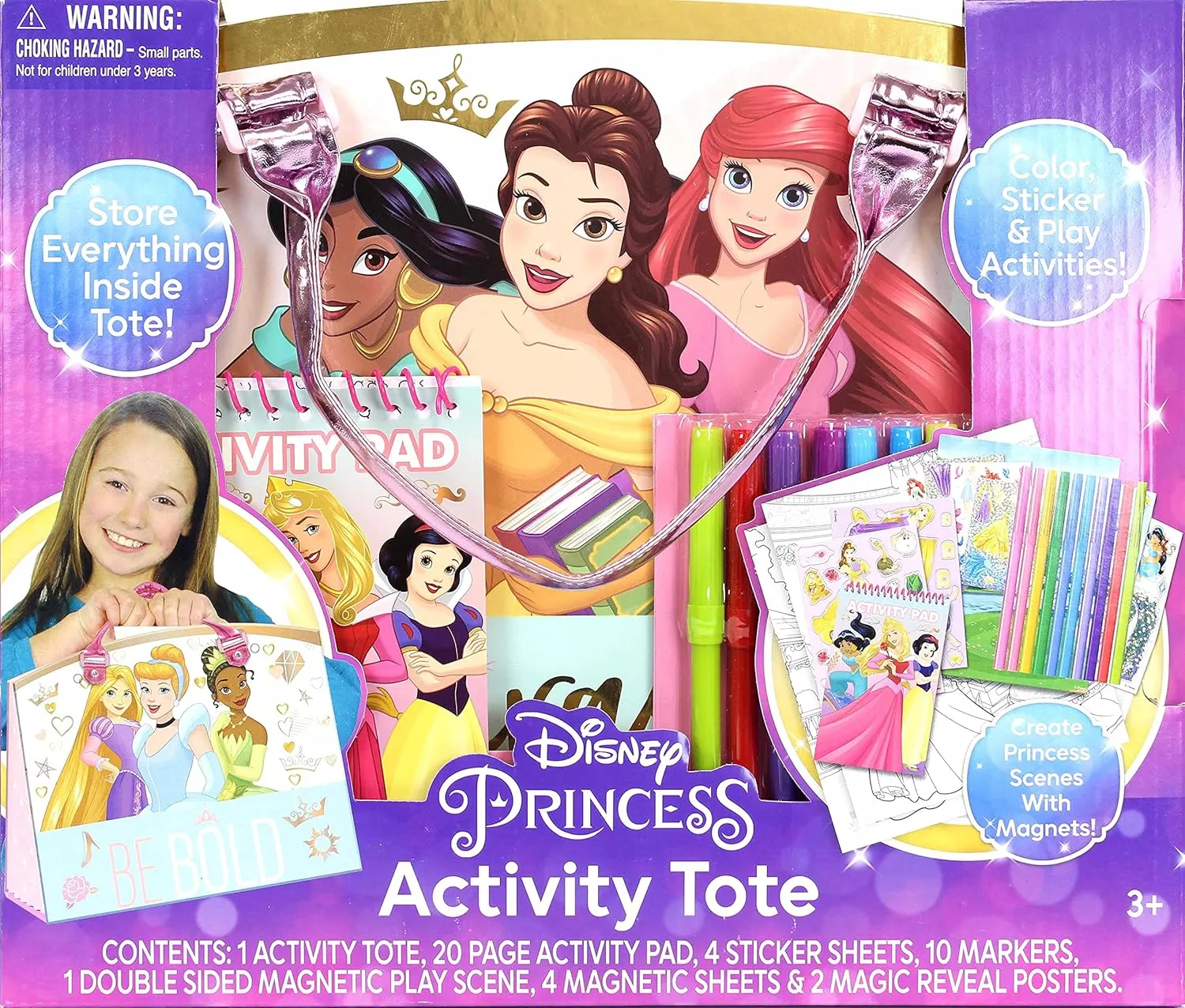 Disney Princess Activity Tote – Ultimate Princess Adventure Bag with Coloring Books, Stickers, Crayons & Games – Travel-Friendly Art Set for Girls Ages 3  – Great Gift for Creative Play