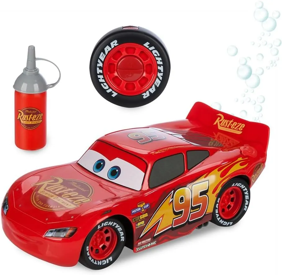 Disney Store Official Lightning McQueen Bubble-Blowing Remote Control Car - 2.4GHZ RC Cars with Bubble Fluid Refill - Toddler Boy Toys Inspired by Pixar's Cars - Light Up Fun for Little Racers