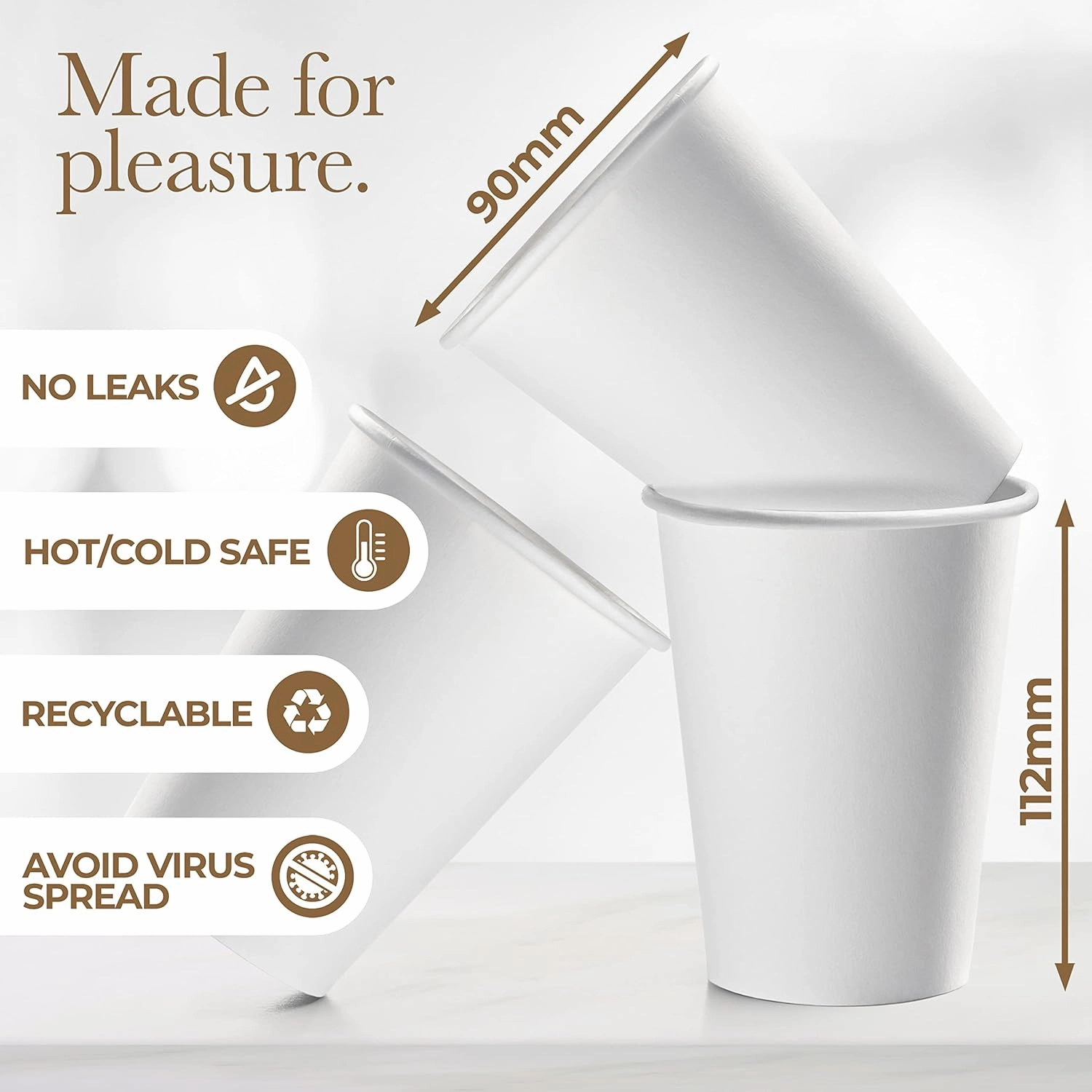 Disposable Coffee Cups with Lids 12 oz (100 Pack) - Paper Coffee Cups for Hot & Cold Drinks, Tea, Hot Chocolate, Water