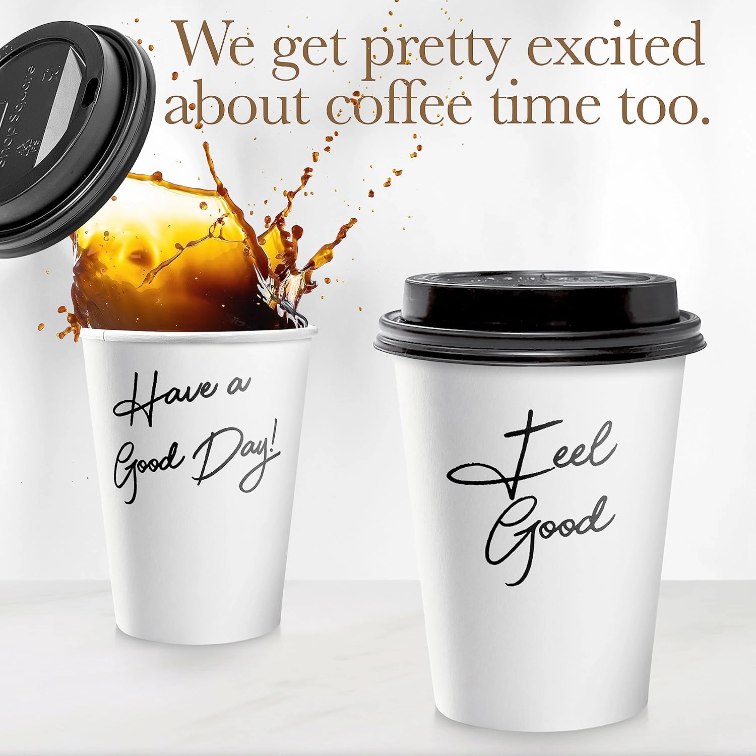 Disposable Coffee Cups with Lids 12 oz (100 Pack) - Paper Coffee Cups for Hot & Cold Drinks, Tea, Hot Chocolate, Water