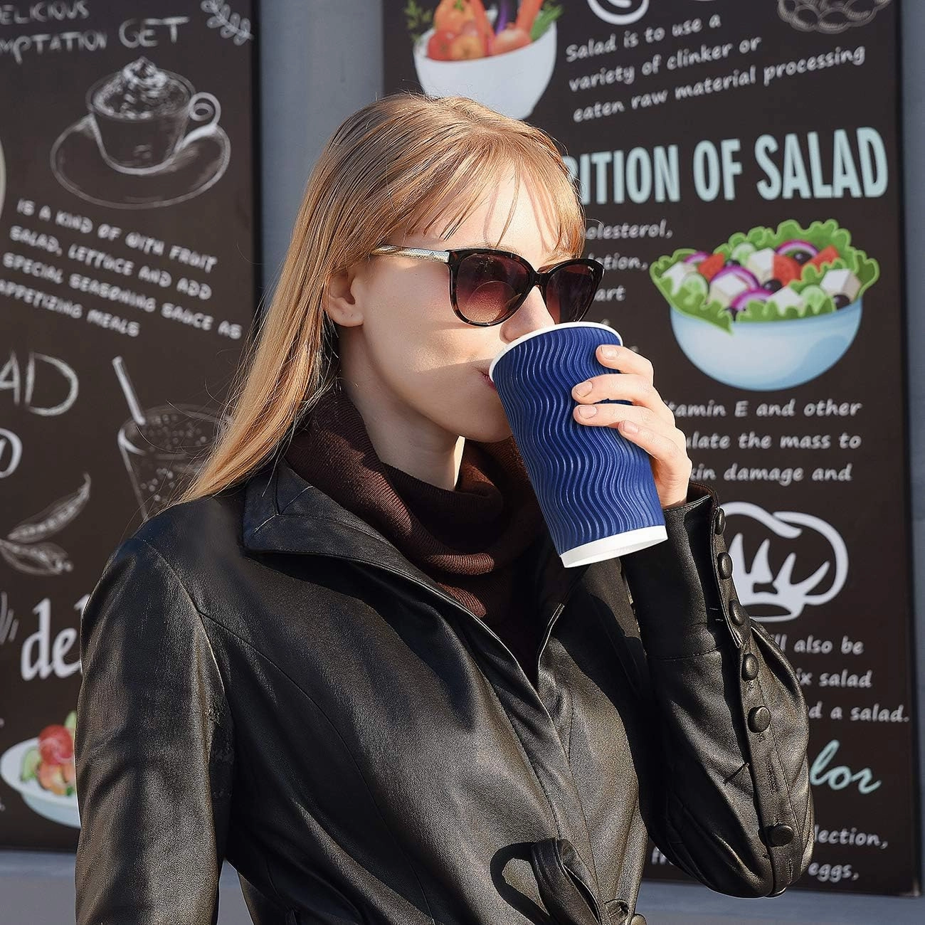 Disposable Coffee Cups with Lids and Straws - 16 oz (90 Set) Togo Hot Paper Coffee Cup with Lid To Go for Hot/Cold Beverages Espresso Tea Insulated Reusable Cold Drinks Ripple Cups Protect Fingers!