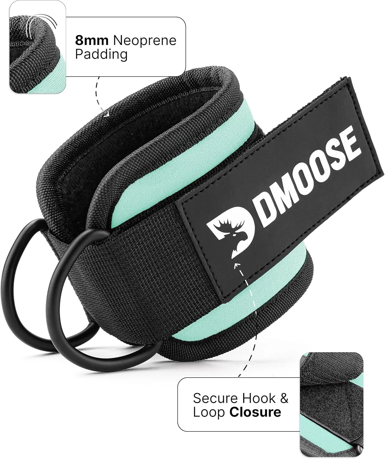 DMoose Fitness Ankle Straps for Cable Machines - One Size Fit with Premium Padding, Glute Kickback Ankle Strap for Women & Men, Cable Attachments for Gym, Booty Workouts, Leg Extension & Hip Abductors
