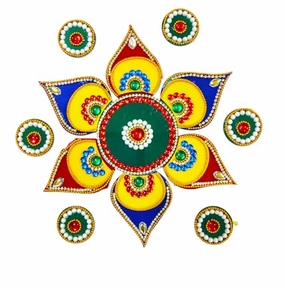 DMS RETAIL Reusable Acrylic Handcrafted Decorative Pan Rangoli Set for Floor Decoration for Diwali Puja Functions, Multicolor 10 inches