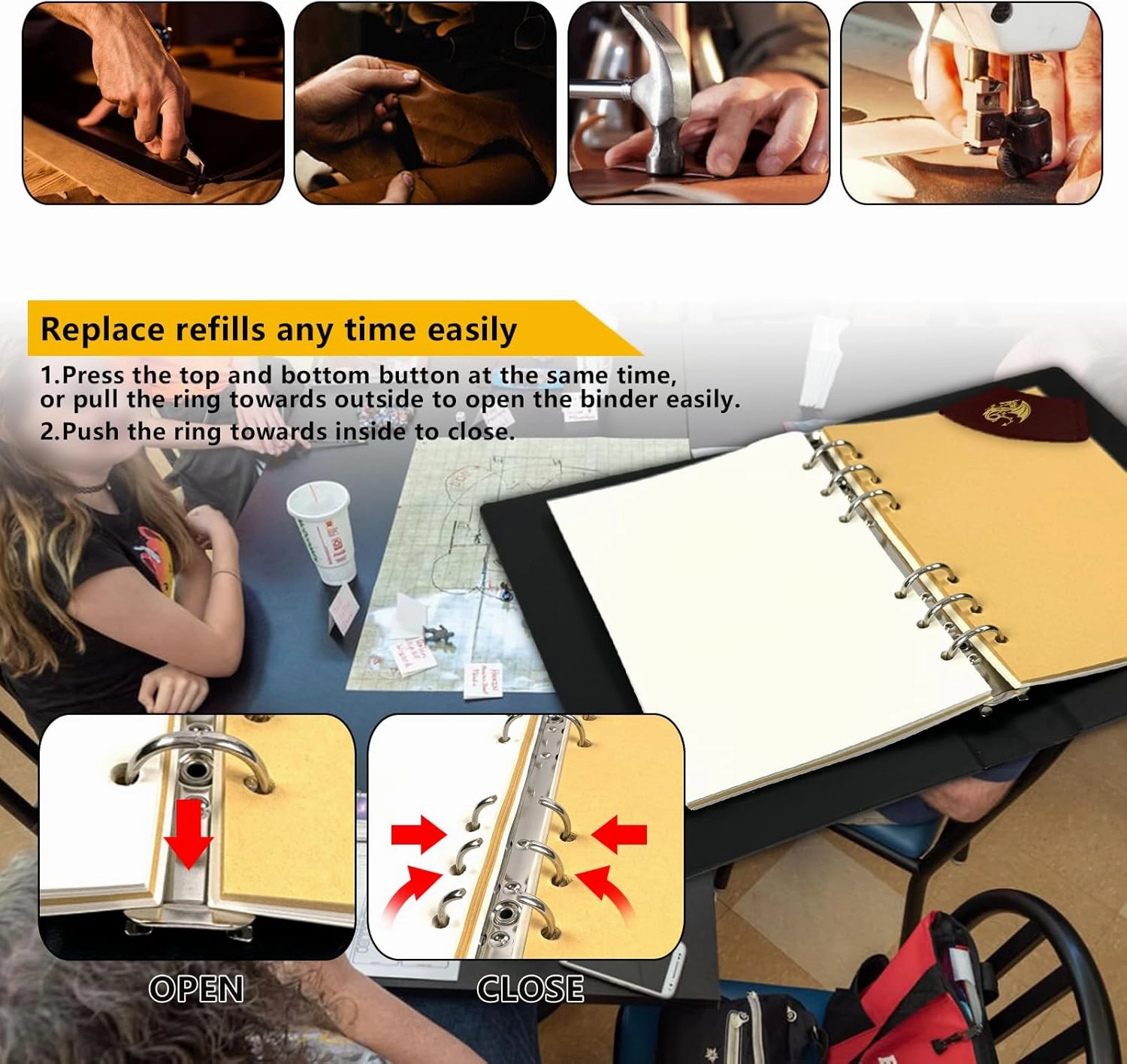 DND Dragon Journal Notebook,Unique 400 Page Book with 3D Embossed Leather Refillable 6-rings binder for Dungeons and Dragons/D&D Gifts Nerdy DM & Players RPG Lovers Accessories