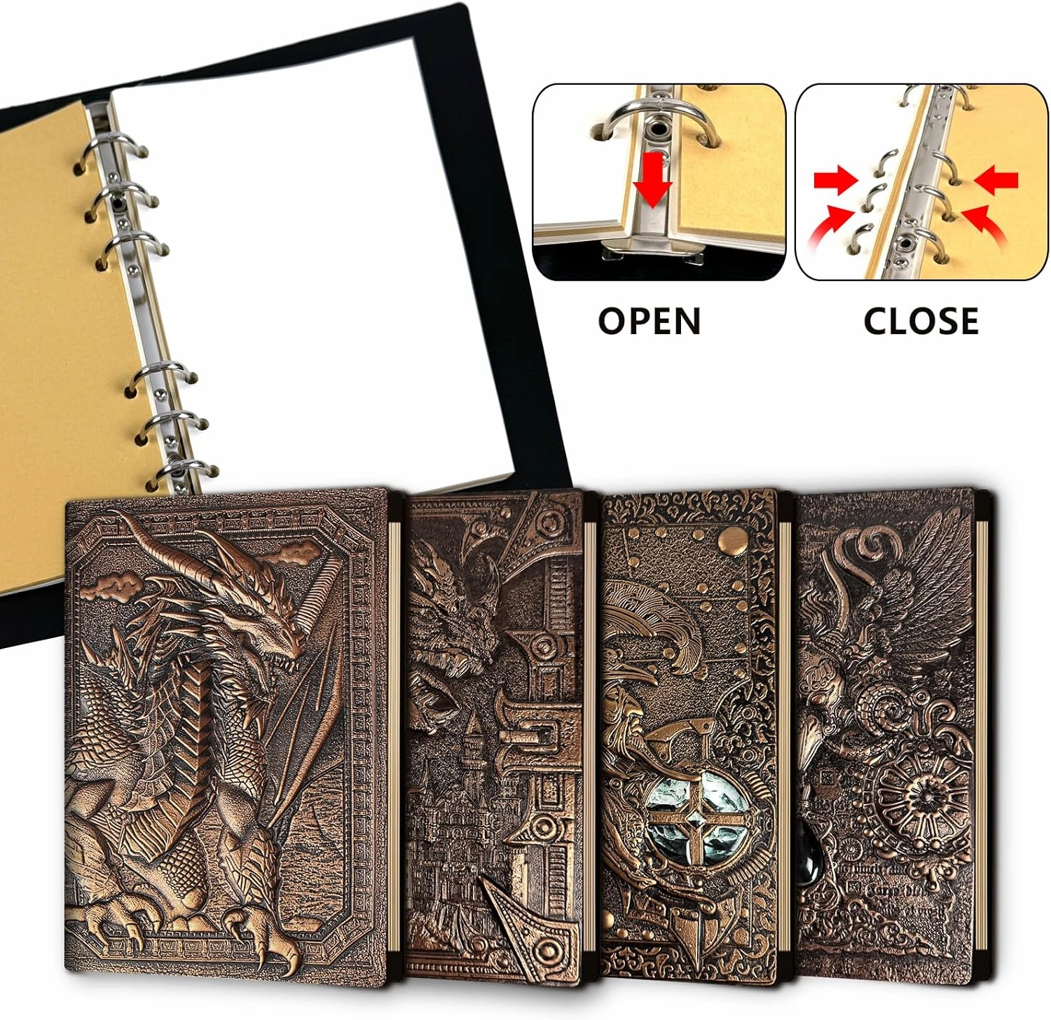 DND Dragon Journal Notebook,Unique 400 Page Book with 3D Embossed Leather Refillable 6-rings binder for Dungeons and Dragons/D&D Gifts Nerdy DM & Players RPG Lovers Accessories