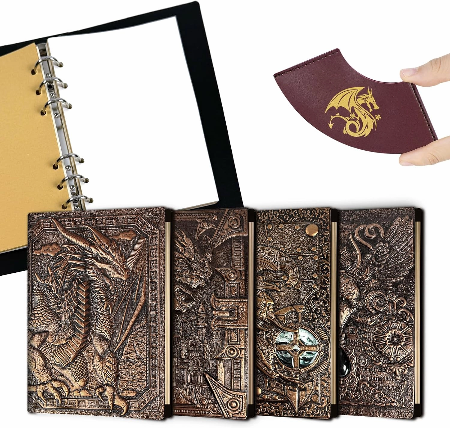 DND Dragon Journal Notebook,Unique 400 Page Book with 3D Embossed Leather Refillable 6-rings binder for Dungeons and Dragons/D&D Gifts Nerdy DM & Players RPG Lovers Accessories