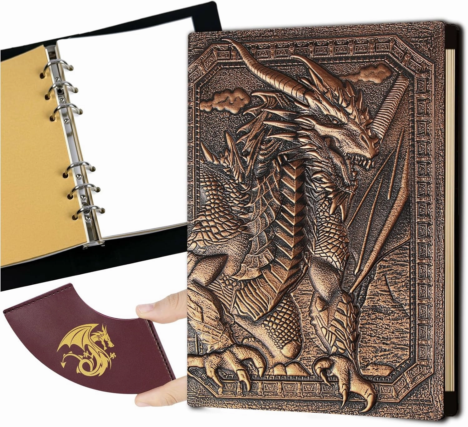 DND Dragon Journal Notebook,Unique 400 Page Book with 3D Embossed Leather Refillable 6-rings binder for Dungeons and Dragons/D&D Gifts Nerdy DM & Players RPG Lovers Accessories