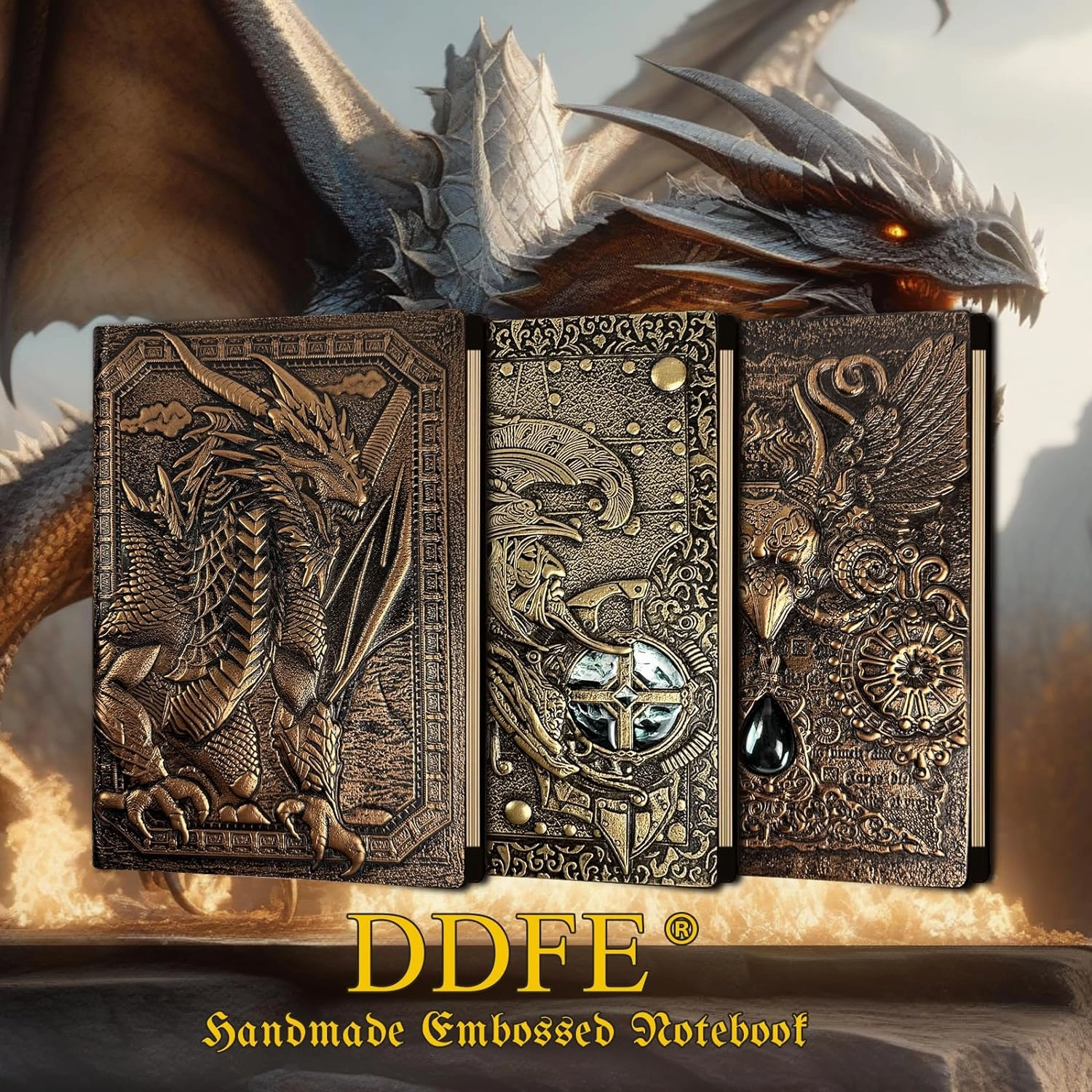 DND Dragon Journal Notebook,Unique 400 Page Book with 3D Embossed Leather Refillable 6-rings binder for Dungeons and Dragons/D&D Gifts Nerdy DM & Players RPG Lovers Accessories