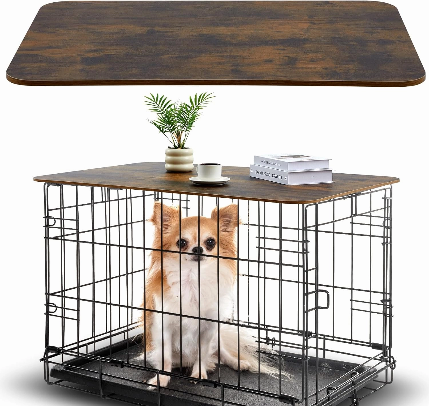 Dog Crate Topper Wood No Creases 42 Inch Nonslip Dog Table Topper Rustic Style Covers Decorative Kennel for Decorative Pet Furniture (Crate Not Include)