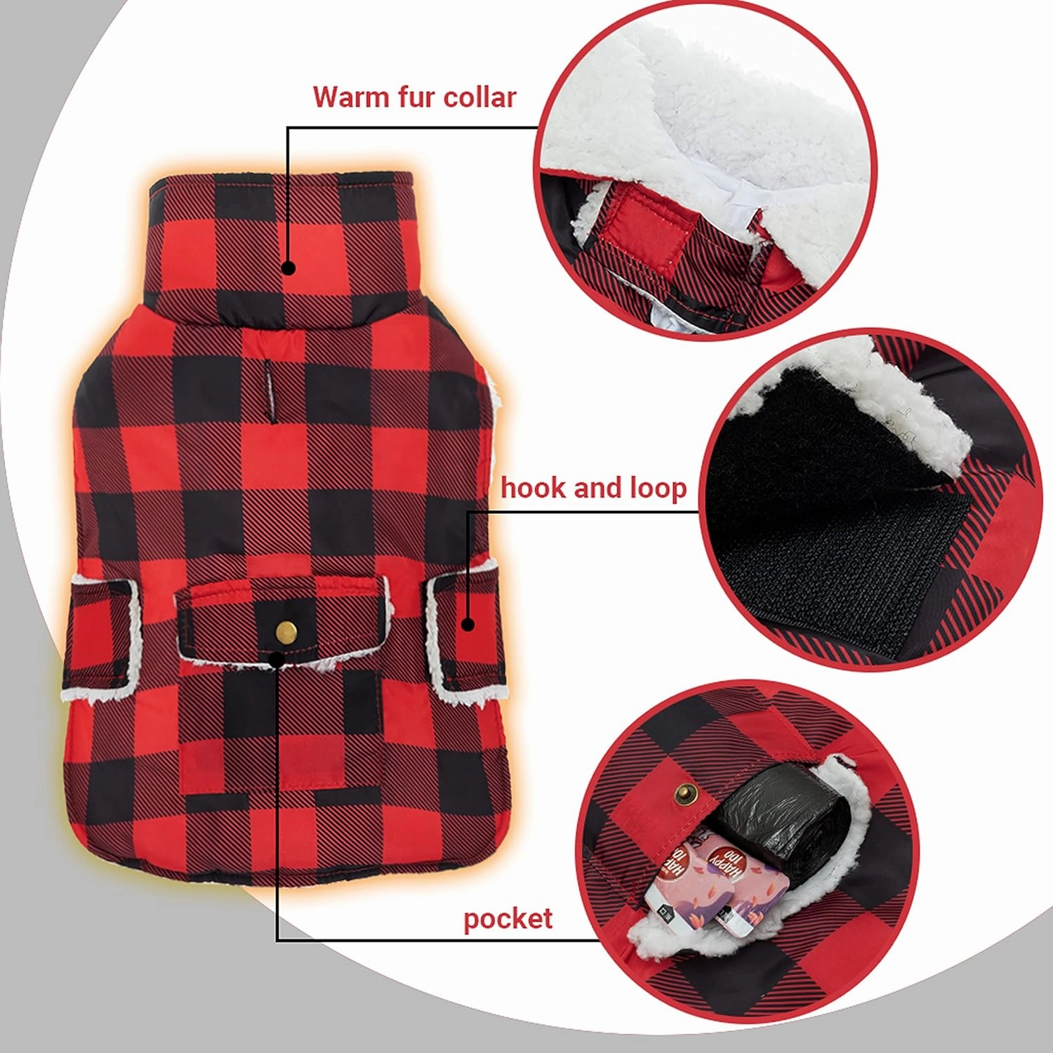 Dog Winter Coat - Windproof Fleece Warm Thick Dog Jacket Clothes for Snow Rainy Cold Weather - Plaid Pet Vest Coat Outfits for Small Medium Large Dogs - Indoor & Outdoor Use (S-XXL)