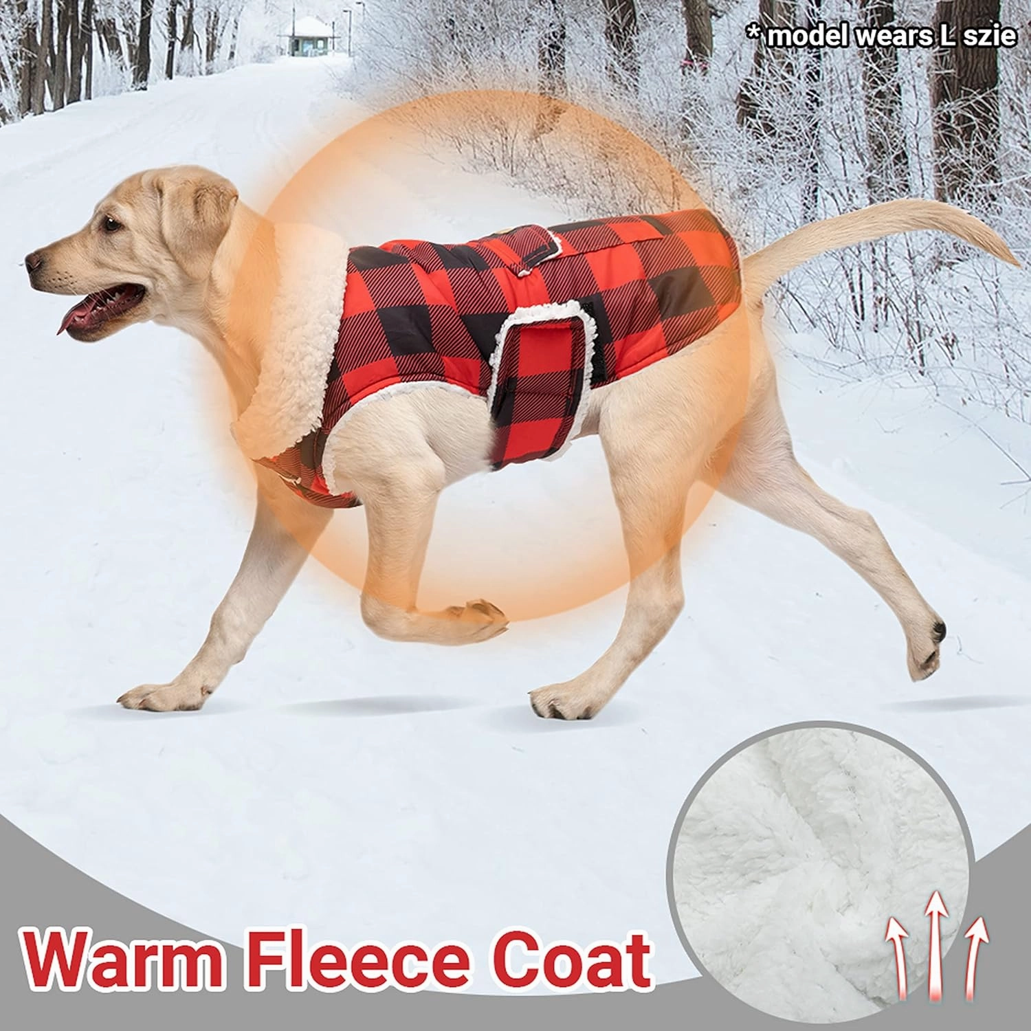 Dog Winter Coat - Windproof Fleece Warm Thick Dog Jacket Clothes for Snow Rainy Cold Weather - Plaid Pet Vest Coat Outfits for Small Medium Large Dogs - Indoor & Outdoor Use (S-XXL)