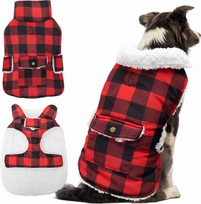 Dog Winter Coat - Windproof Fleece Warm Thick Dog Jacket Clothes for Snow Rainy Cold Weather - Plaid Pet Vest Coat Outfits for Small Medium Large Dogs - Indoor & Outdoor Use (S-XXL)