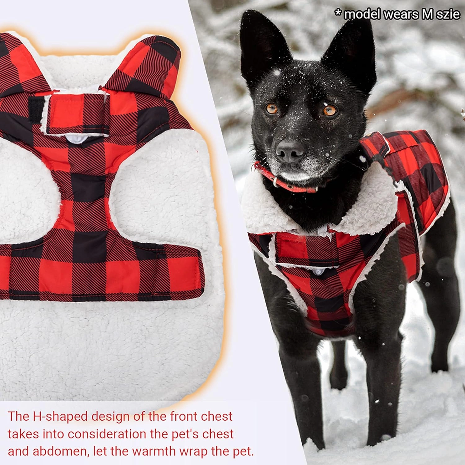Dog Winter Coat - Windproof Fleece Warm Thick Dog Jacket Clothes for Snow Rainy Cold Weather - Plaid Pet Vest Coat Outfits for Small Medium Large Dogs - Indoor & Outdoor Use (S-XXL)