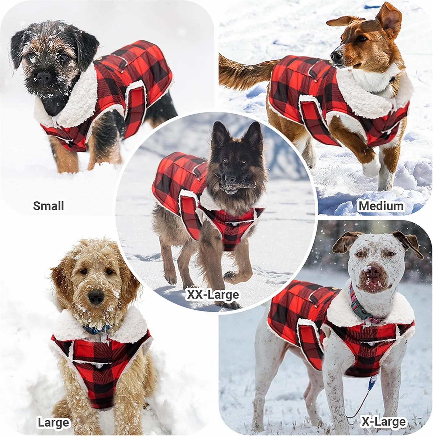 Dog Winter Coat - Windproof Fleece Warm Thick Dog Jacket Clothes for Snow Rainy Cold Weather - Plaid Pet Vest Coat Outfits for Small Medium Large Dogs - Indoor & Outdoor Use (S-XXL)