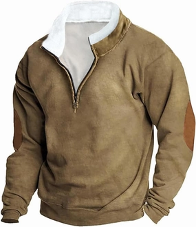 DOLKFU Hoodie for Men Stand Collar Sherpa Fleece Lined Pullover Sweatshirts Lightweight 1/2 Zipper Casual Sweatshirt