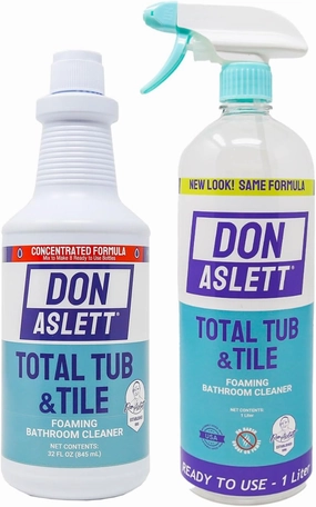 Don Aslett Tub n' Tile Foaming Bathroom Cleaner Set - 32 Oz Concentrated Formula | Cleaning Supplies for Shower Doors, Tile, Tub, and Sink