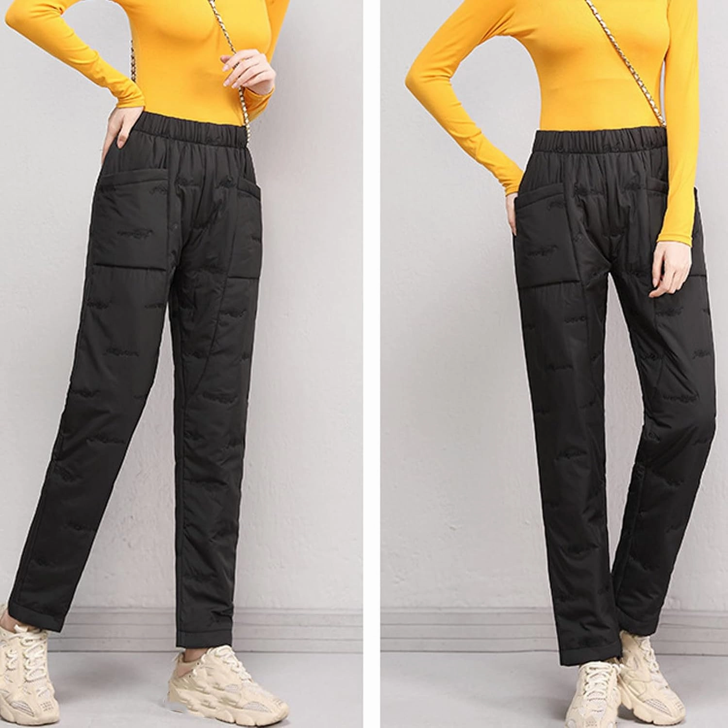 Down Pants for Women Lightweight Puffy Hiking Pants Thermal High Waist Puffer Sweatpants Quilted Snow Ski Trousers