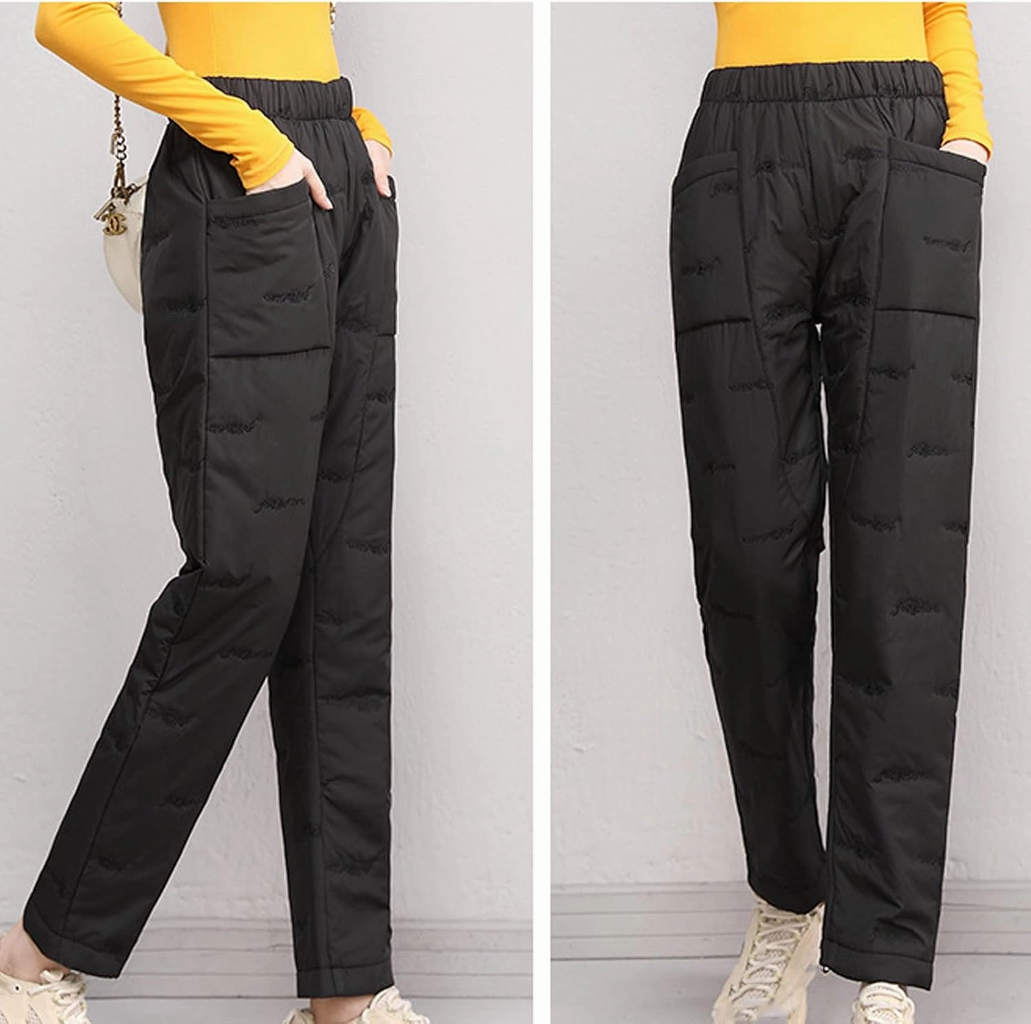 Down Pants for Women Lightweight Puffy Hiking Pants Thermal High Waist Puffer Sweatpants Quilted Snow Ski Trousers