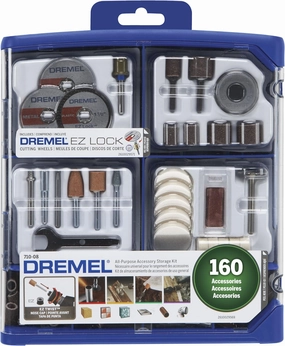Dremel 160-Piece Rotary Tool Accessory Kit with EZ Lock Technology - 1/8" Shank - Cutting Bits, Polishing Wheel and Compound, Sanding Drums & Disc (710-08)