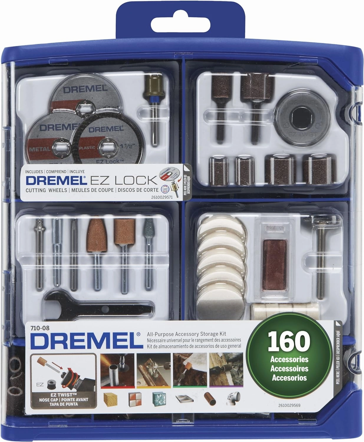 Dremel 160-Piece Rotary Tool Accessory Kit with EZ Lock Technology - 1/8" Shank - Cutting Bits, Polishing Wheel and Compound, Sanding Drums & Disc (710-08)