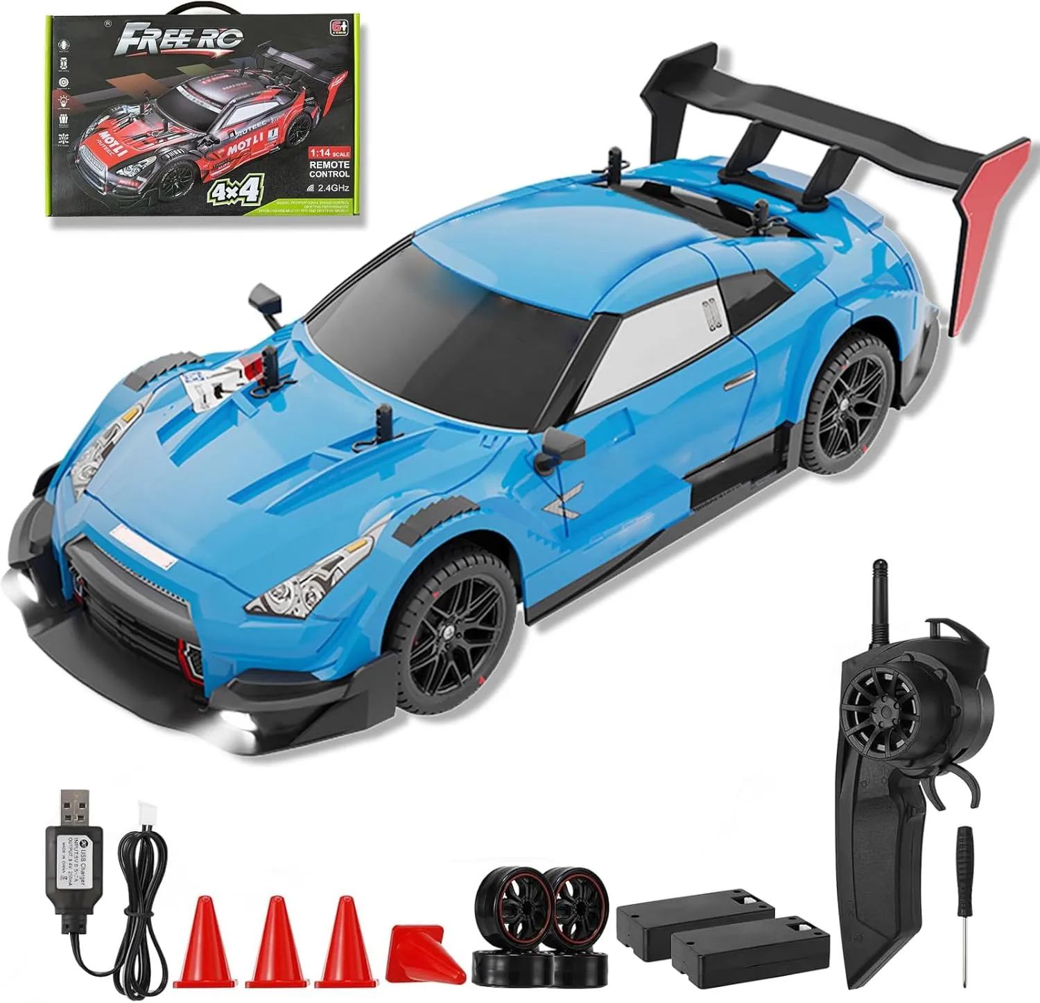 Drift RC Car,Remote Control Car Racing Drifting Car 40km/h 4WD High Speed Remote Control Truck Kids Toy for Boys and Teenagers (Blue)