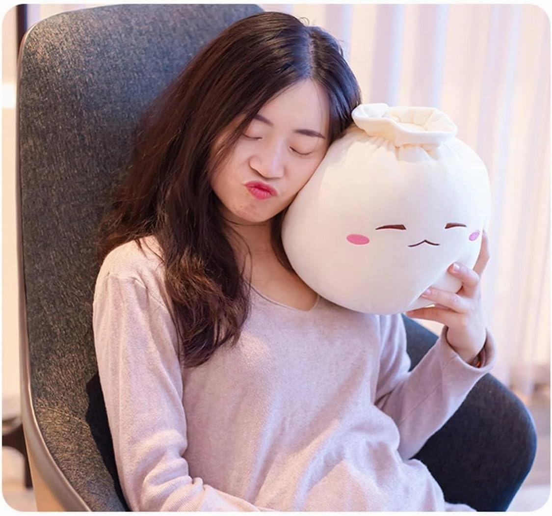 Dumpling Plush Pillow with Cute Features, Stuffed Bun Plush, Funny Food Toy Gifts for Kids Adults(12.2 * 9.8in,Frown)