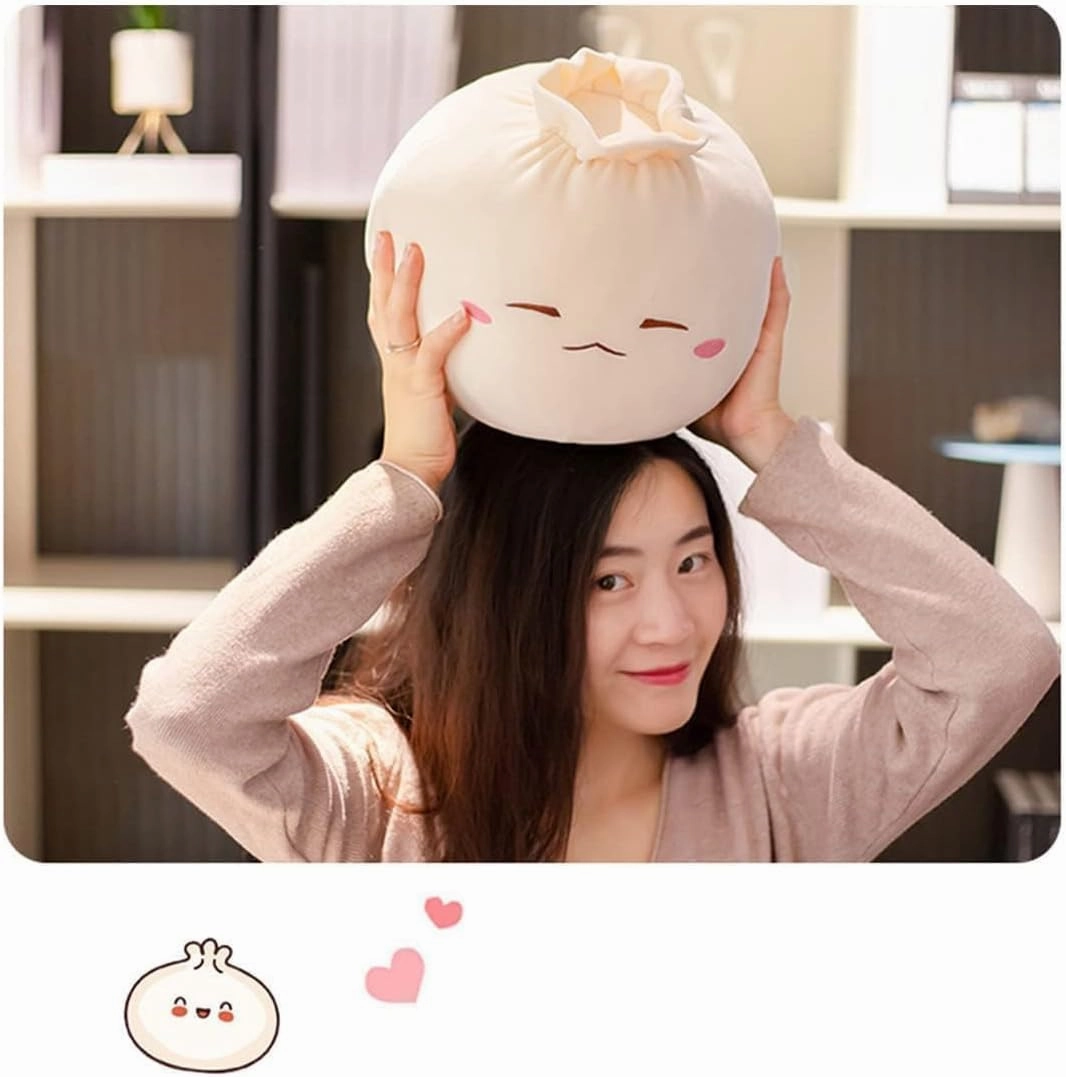 Dumpling Plush Pillow with Cute Features, Stuffed Bun Plush, Funny Food Toy Gifts for Kids Adults(12.2 * 9.8in,Frown)