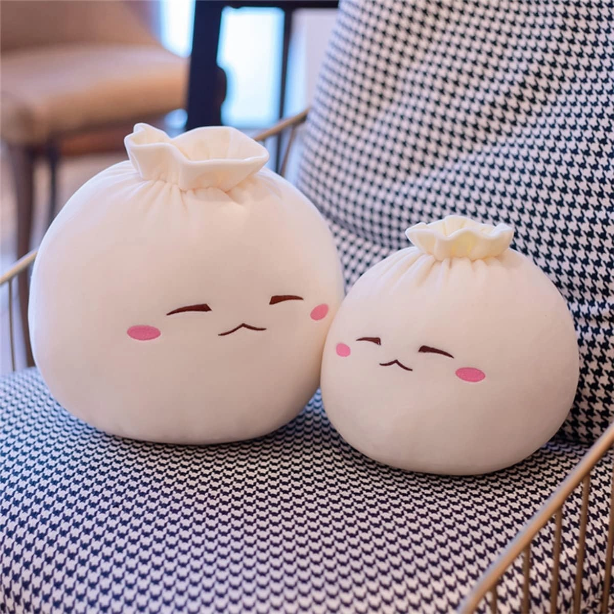 Dumpling Plush Pillow with Cute Features, Stuffed Bun Plush, Funny Food Toy Gifts for Kids Adults(12.2 * 9.8in,Frown)