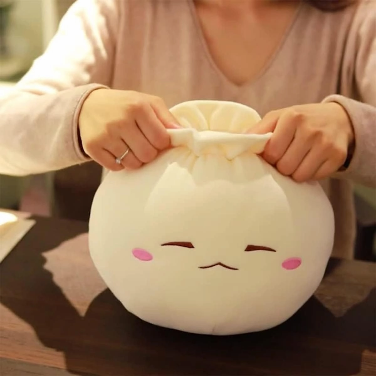Dumpling Plush Pillow with Cute Features, Stuffed Bun Plush, Funny Food Toy Gifts for Kids Adults(12.2 * 9.8in,Frown)
