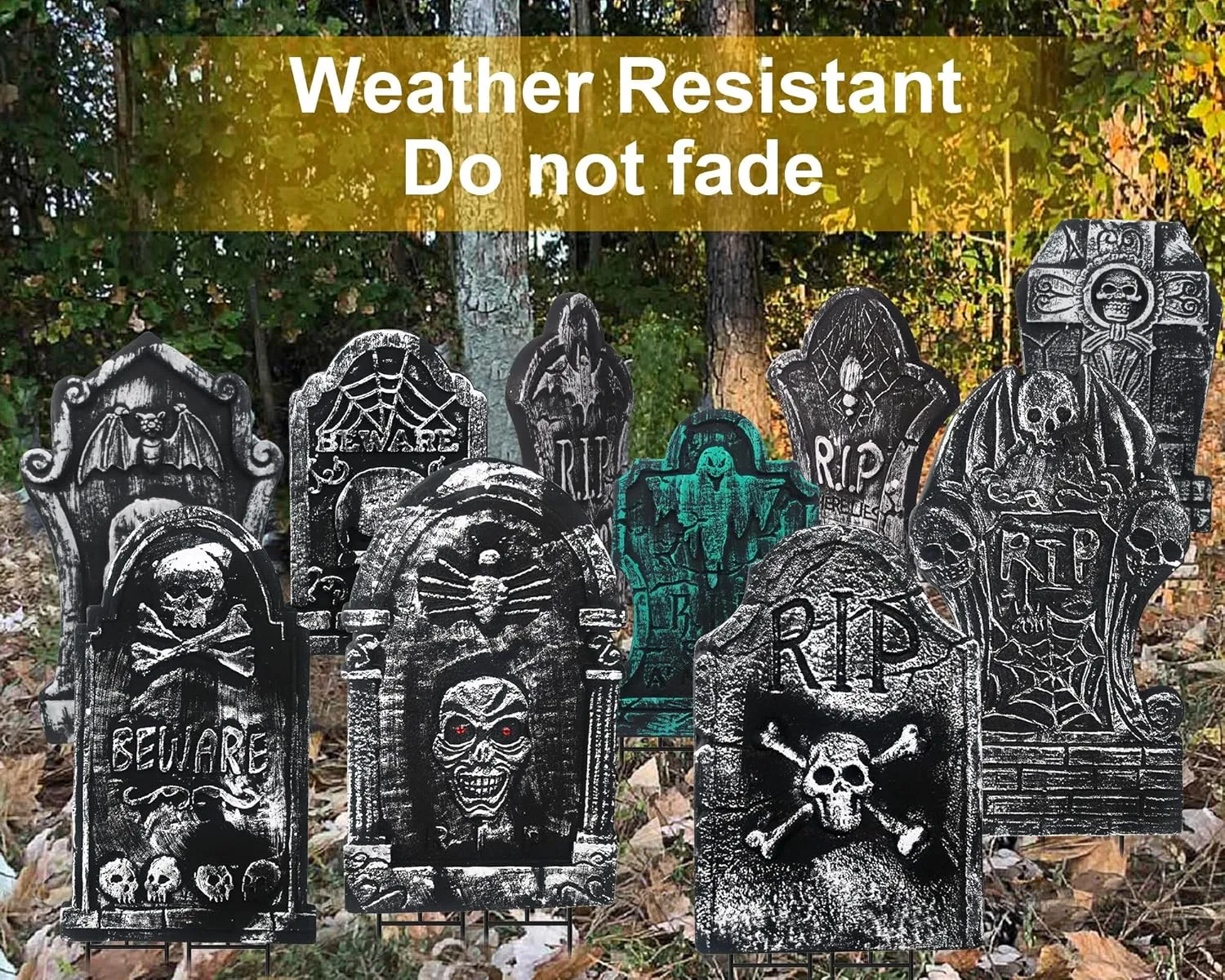 DUNCHATY Halloween 10pcs Tombstone Decorations Headstone Yard Signs Gravestone Decor Graveyard for Outdoor Lawn Yard Garden Decorations Halloween Yard Stakes