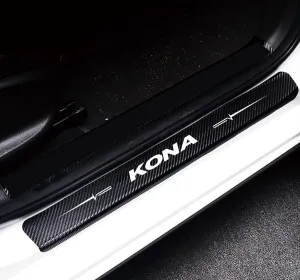 Duol Duoles 4Pcs Door Sill Protector Reflective 4D Carbon Fiber Leather Sticker Door Entry Guard Stickers Scuff Plate Stickers for Hyundai KONA (White) (DEG-KN)
