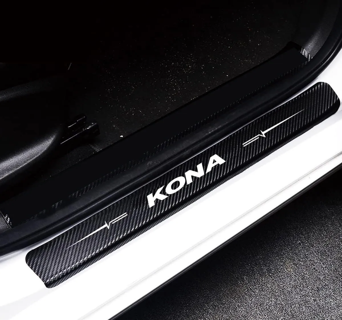 Duol Duoles 4Pcs Door Sill Protector Reflective 4D Carbon Fiber Leather Sticker Door Entry Guard Stickers Scuff Plate Stickers for Hyundai KONA (White) (DEG-KN)