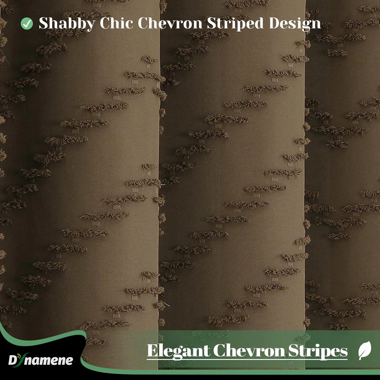 Dynamene Boho Farmhouse Shower Curtain, Brown Fabric Tufted Chevron Striped Textured Tassel Shower Curtains for Bathroom, Shabby Chic Waterproof Cloth Shower Curtain Set with Hooks, 72x72