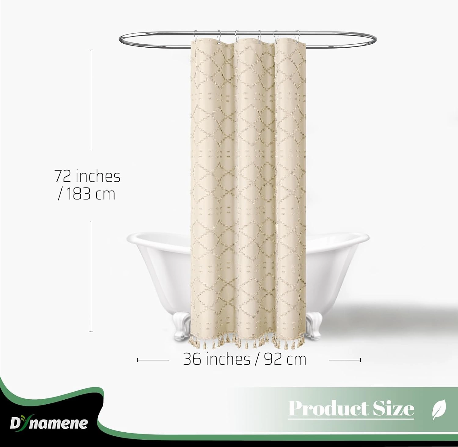 Dynamene Stall Fabric Shower Curtain, 36x72 inch Half Boho Tufted Geometric Striped Small Cloth Shower Curtains for Bathroom, Narrow Thick Waterproof Polyester Shower Curtain Set with 6 Hooks, Beige