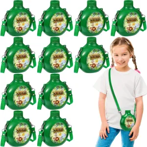 Eaasty 12 Set Jungle Safari Party Supplies Kids Canteens with Strap 10 oz Plastic Reusable Water Bottle Bulk for Zoo Animal Camo Camping Theme Birthday Decoration (Green)