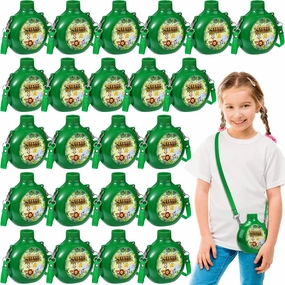 Eaasty 24 Set Jungle Safari Party Supplies Kids Canteens with Strap 10 oz Plastic Reusable Water Bottle Bulk for Zoo Animal Camo Camping Theme Birthday Decoration (Green)