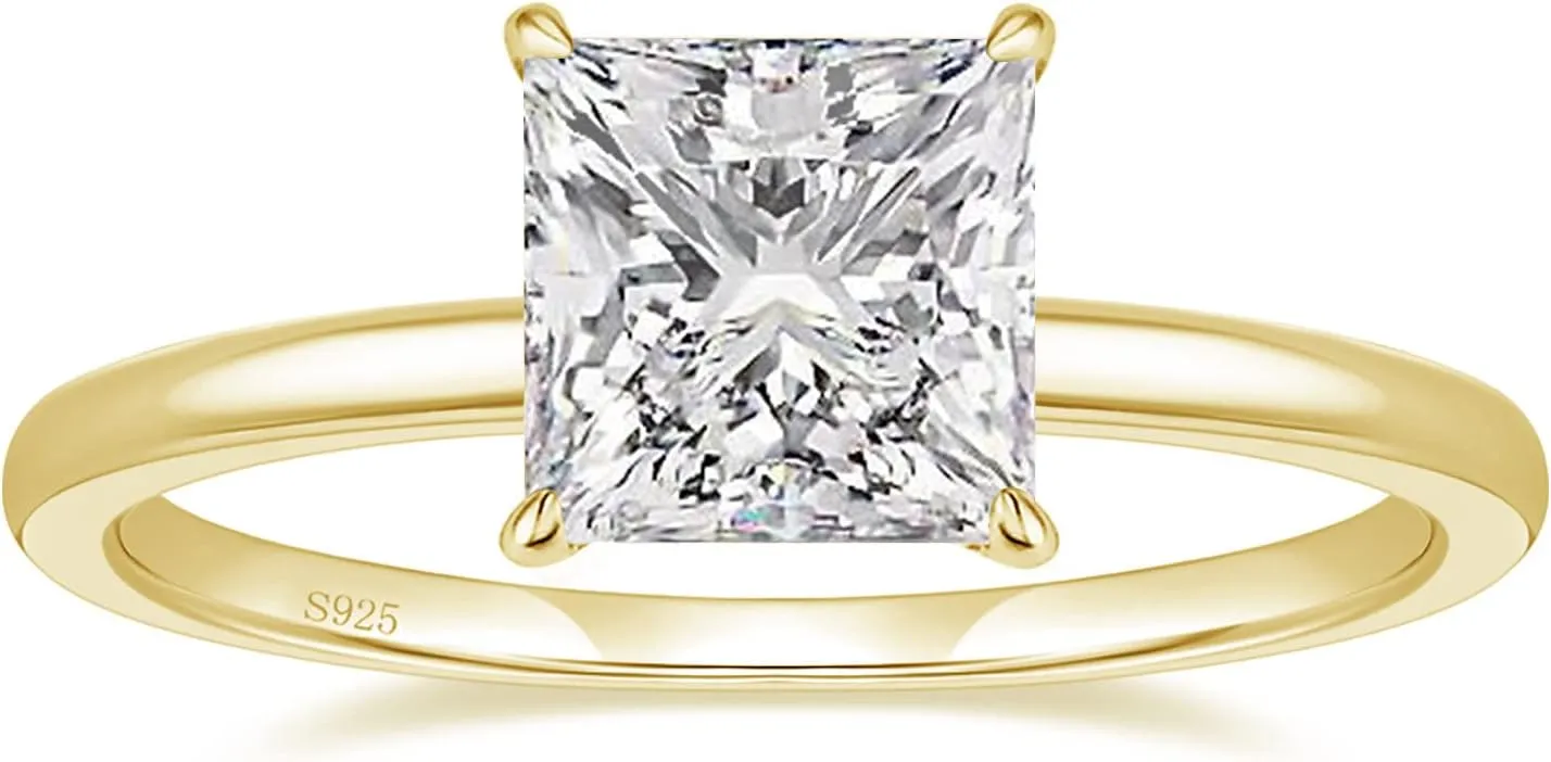 EAMTI 2CT 925 Sterling Silver Engagement Rings Princess Cut Cubic Zirconia CZ Wedding Promise Rings for Her Stunning Wedding Bands for Women Size 3-11