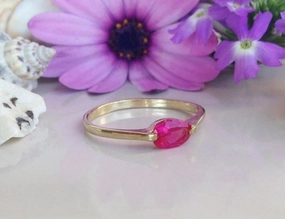 East-West Oval Ruby Simple Stacking Ring